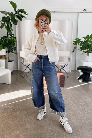 York Denim Zip Front Work Jacket in White