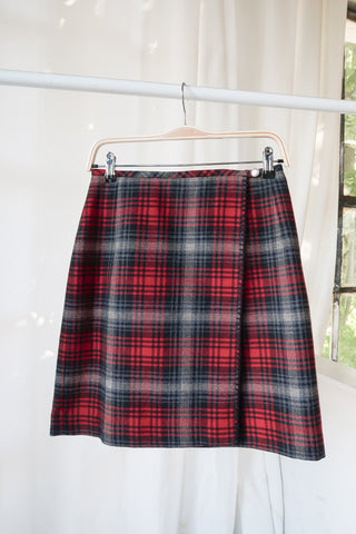 Tartan Plaid Wool Wrap Skirt ~ 27W
