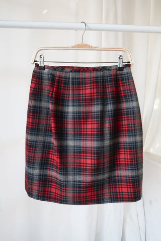 Tartan Plaid Wool Wrap Skirt ~ 27W