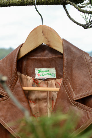 Cognac Batwing Leather Jacket - as is