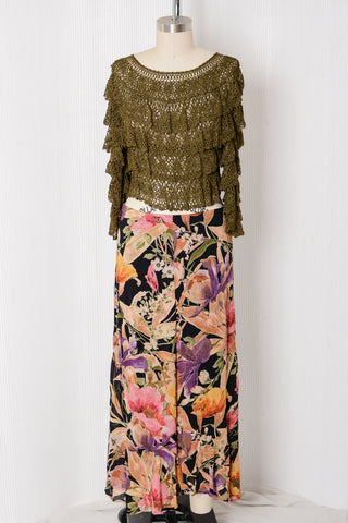 Olive Tiered Lace Sheer Top