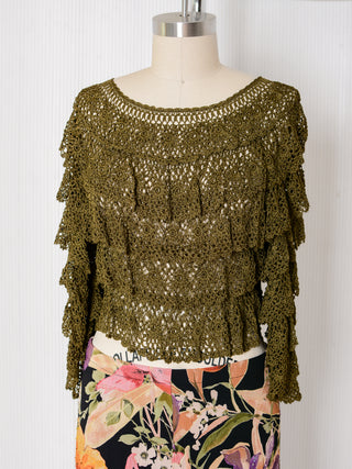 Olive Tiered Lace Sheer Top
