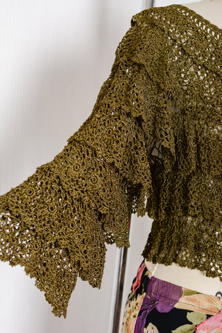 Olive Tiered Lace Sheer Top