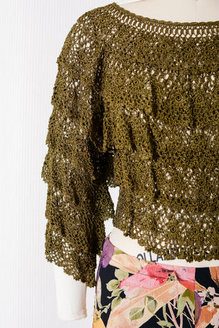 Olive Tiered Lace Sheer Top