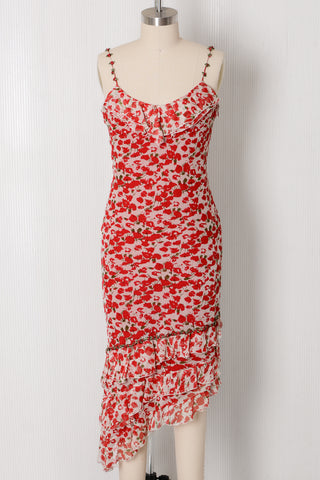Sue Wong Silk Rosette Ruffle Bias Dress