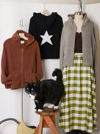 Cotton Rib Zip Up Hoodie in Mocha