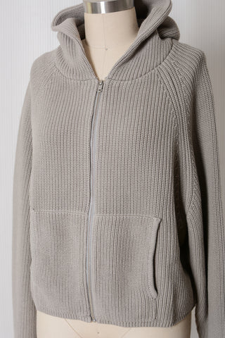 Cotton Rib Zip Up Hoodie in Warm Grey