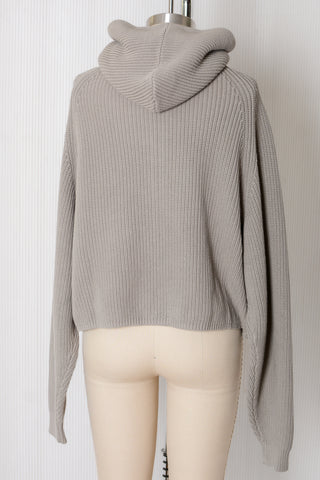 Cotton Rib Zip Up Hoodie in Warm Grey