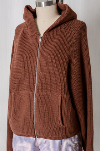 Cotton Rib Zip Up Hoodie in Mocha
