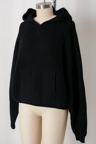 Star Cotton Rib Hoodie in Black