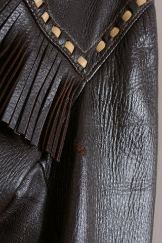 Dark Chocolate Deerskin Fringe Leather Jacket