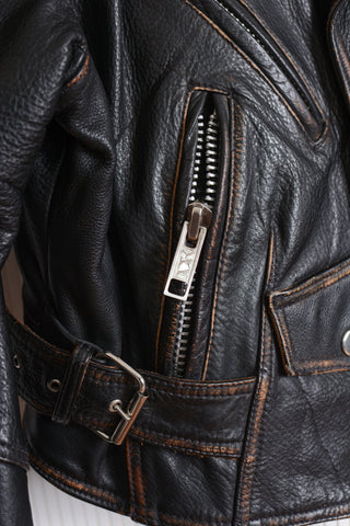 Distressed Leather Crop Moto Jacket