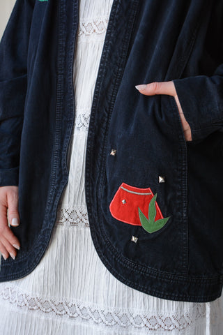 Lady in Garden 3D Patch Denim Jacket
