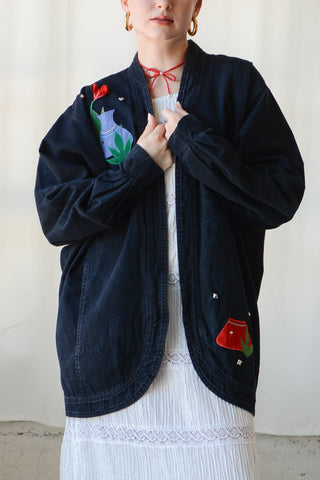 Lady in Garden 3D Patch Denim Jacket
