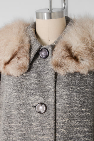 Ash Boucle Swing Coat w Fox Fur Collar