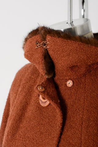 60s Rust Tweed Mink Collar Coat