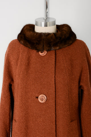 60s Rust Tweed Mink Collar Coat