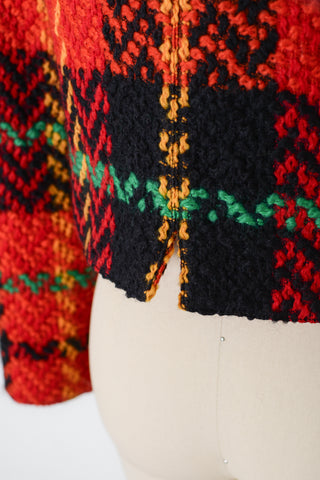 Vibrant Plaid Wool Crop Blazer w Scarf