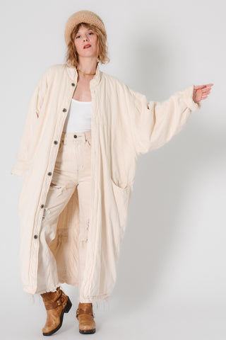 Cream Cotton Long Puffer Coat