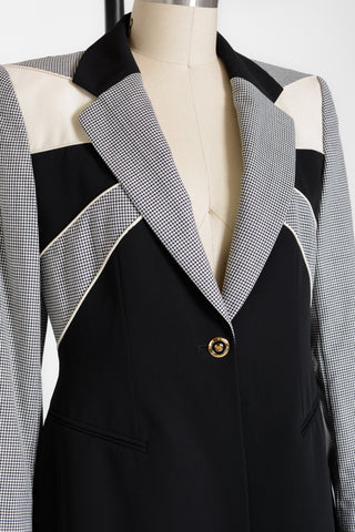 Escada Colorblock Gingham Wool Blazer