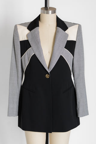 Escada Colorblock Gingham Wool Blazer