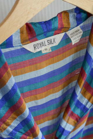 Royal Silk Stripe Top Skirt Silk Set