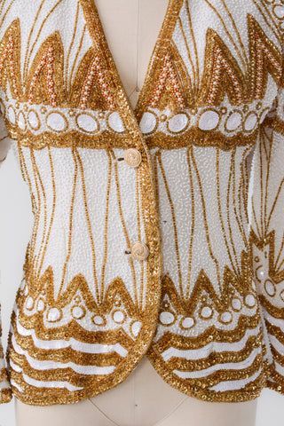 Fabulous Deadstock Ivory Gold Beaded Blazer