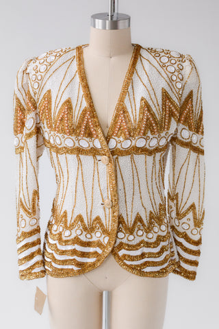 Fabulous Deadstock Ivory Gold Beaded Blazer