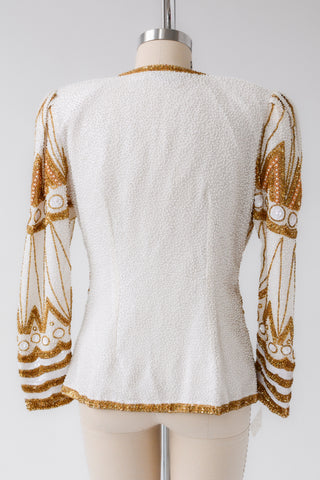 Fabulous Deadstock Ivory Gold Beaded Blazer