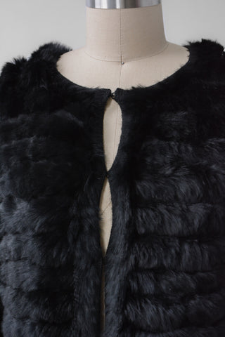 Black Rabbit Fur Tiered Knit Sweater