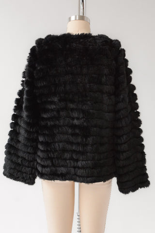 Black Rabbit Fur Tiered Knit Sweater