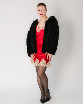 Black Rabbit Fur Tiered Knit Sweater