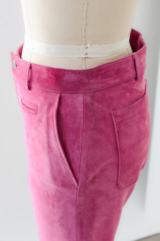 Hot Pink Suede Mid Rise Pants ~ 31W