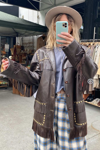 Dark Chocolate Deerskin Fringe Leather Jacket