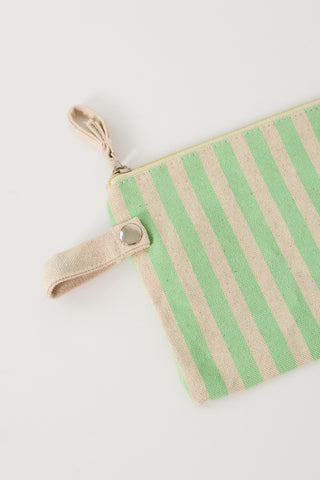 Stripe Cotton Pocket Pouch in Mint