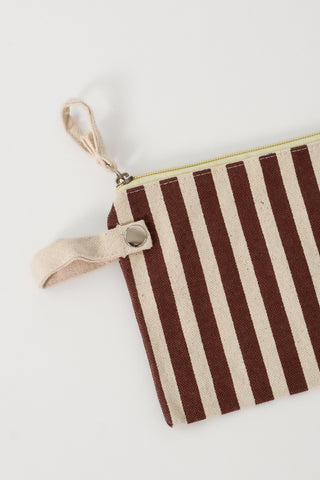Stripe Cotton Pocket Pouch in Brown