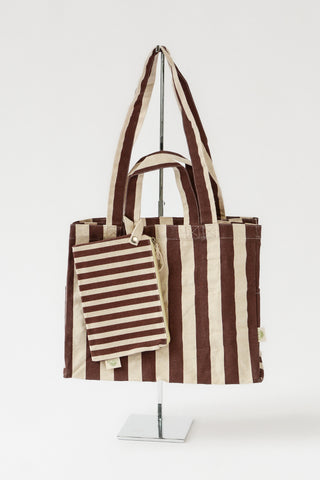 Low Cotton Stripe Tote in Brown