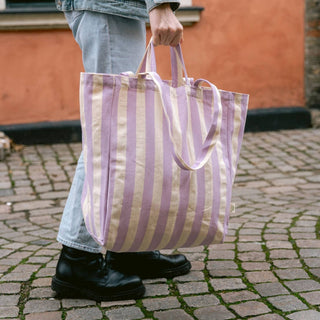 Medium Cotton Stripe Tote in Rust Red
