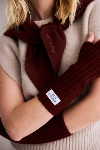Merino Wool Fingerless Gloves in Dark Walnut Brown