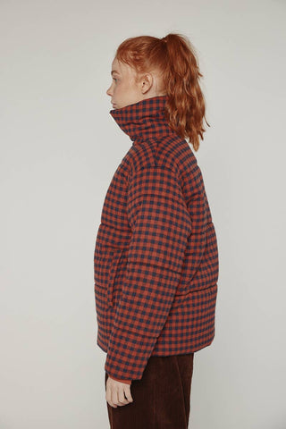 Gingham Puffer Jacket in Brick/Black