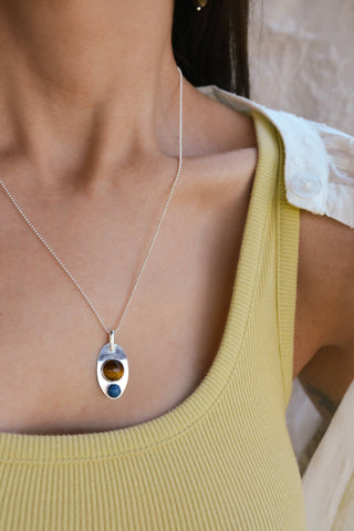Tiger's Eye Lapis Sterling Pendant
