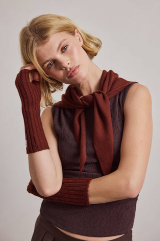 Merino Wool Fingerless Gloves in Dark Walnut Brown