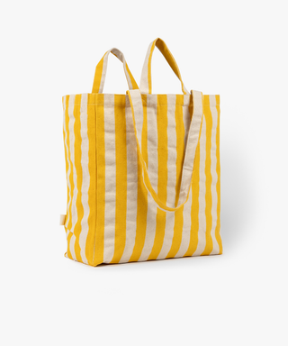 Medium Cotton Stripe Tote in Rust Red