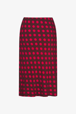 Bias Midi Slip Skirt in Scarlet Dot