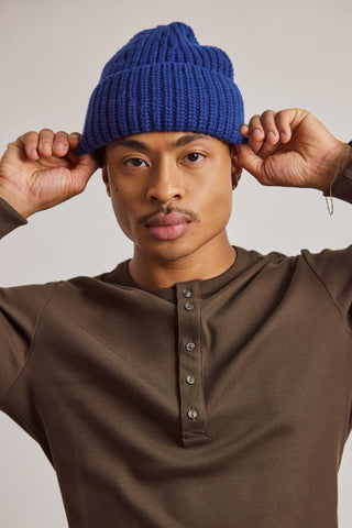 Merino Wool Beanie in Denim Blue
