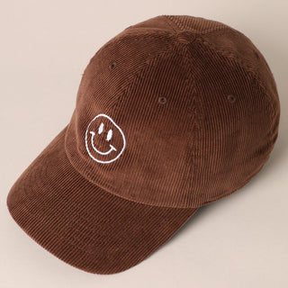 Happy Face Corduroy Baseball Hat