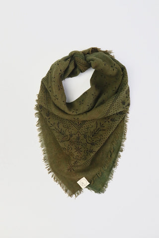 Classic Print Raw Silk Bandana in Olive