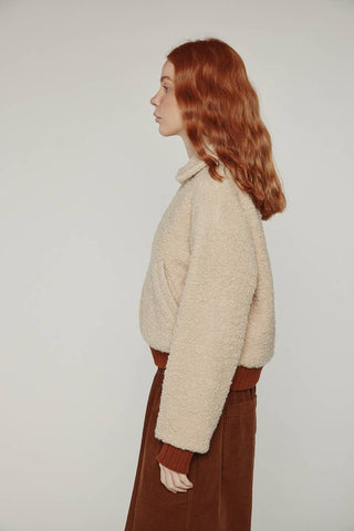 Wool Textured Crop Bomber Jacket