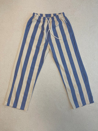 Relaxed Stripe Cotton Pants in Blue