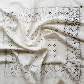 Classic Print Raw Silk Bandana in Cream
